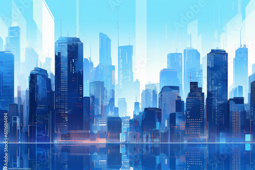 City  background  flat design  horizontal composition  architecture. AI generative