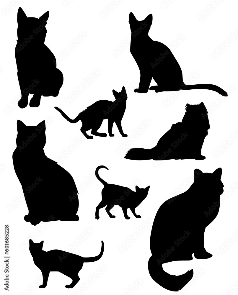 silhouettes of cats set
