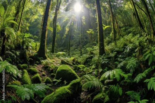 sun rays through the forest made with generative ai