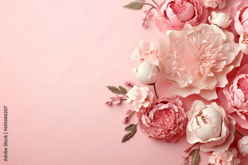 pink flowers on a pink background with space for text pink flowers on a pink background with space for text