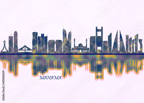 Manama Skyline. Cityscape Skyscraper Buildings Landscape City Background Modern Art Architecture Downtown Abstract Landmarks Travel Business Building View Corporate