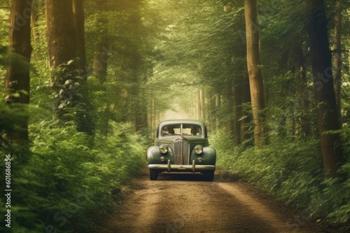 car in the forest made with generative ai © dirgananda
