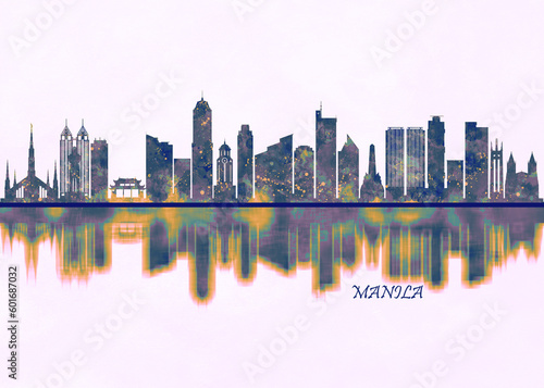 Manila Skyline. Cityscape Skyscraper Buildings Landscape City Background Modern Art Architecture Downtown Abstract Landmarks Travel Business Building View Corporate #601687032