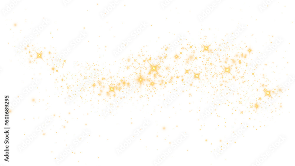 Golden glitter wave abstract . Golden stars dust trail sparkling particles isolated on transparent background. Magic concept. PNG.