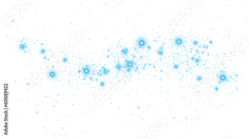 Blue glitter wave abstract illustration. Blue stars dust trail sparkling particles isolated on transparent background. Magic concept. PNG.