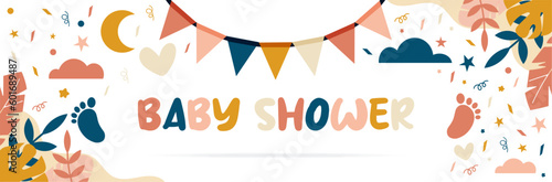 Baby shower - Banner - Vector illustration and title - Cute and sweet elements and colors