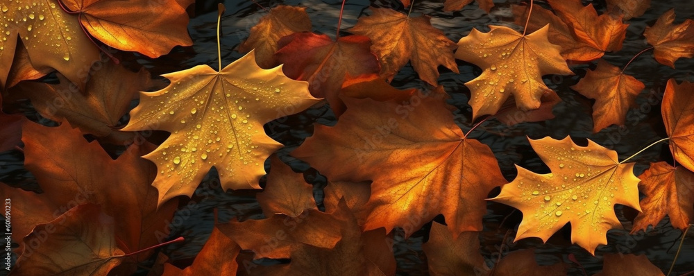 close up of a bunch of leaves with water droplets on them. Generative Ai close up of a bunch of leaves with water droplets on them. Generative Ai