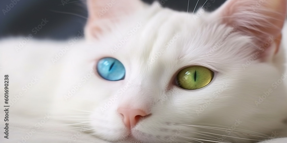 White cat with different color eyes. Turkish angora. Van kitten with ...