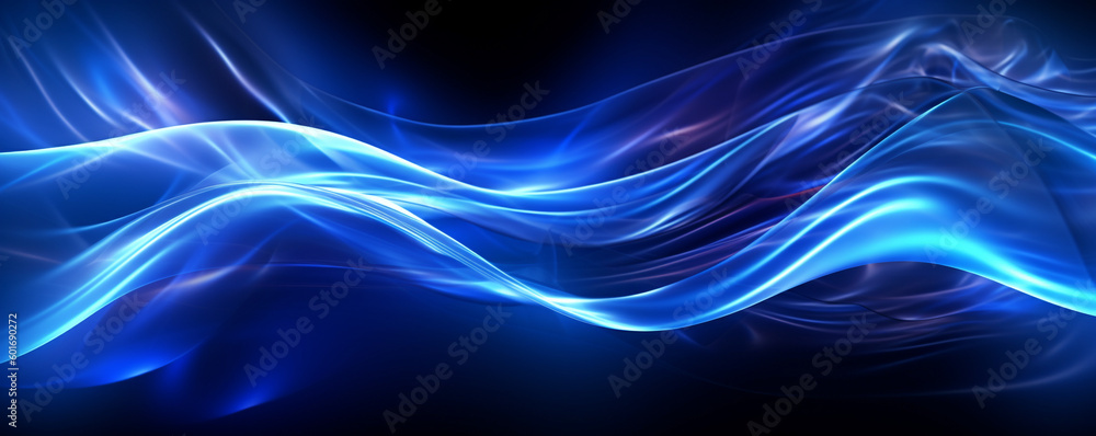 Naklejka premium abstract blue waves on a black background. Generative Ai