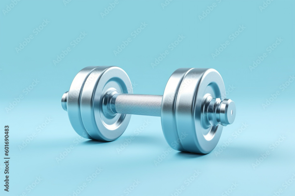 pair of dumbbells on a blue background. Generative Ai pair of dumbbells on a blue background. Generative Ai
