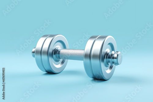 pair of dumbbells on a blue background. Generative Ai
