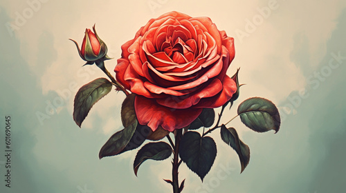 Róża, ilustracja 2d, piękna czerwona róża