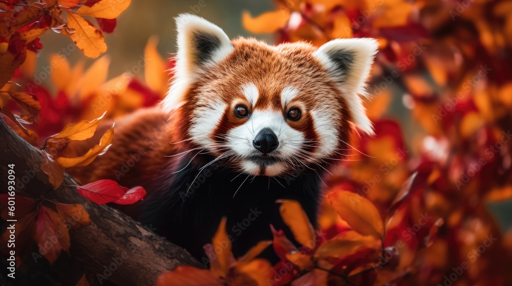 Obraz premium Red panda in the wild. Generative AI