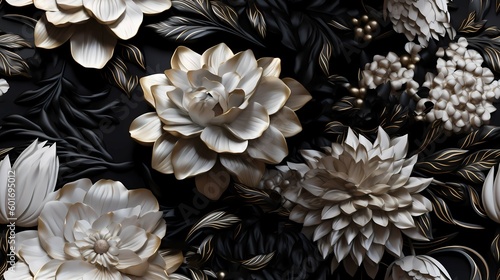 Seamless wallpaper with beautiful flowers. Generative AI © Alex Bur