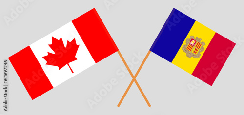 Crossed flags of Canada and Andorra. Official colors. Correct proportion