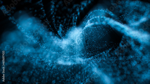 Abstract blue wave particles, 3d rendering.