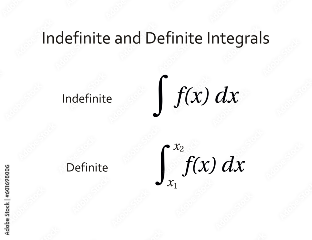 Indefinite and Definite Integrals. Algebra. Symbol. Vector illustration. Indefinite and Definite Integrals. Algebra. Symbol. Vector illustration.