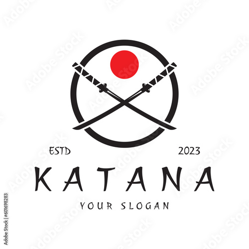 simple katana samurai sword logo design template vector,