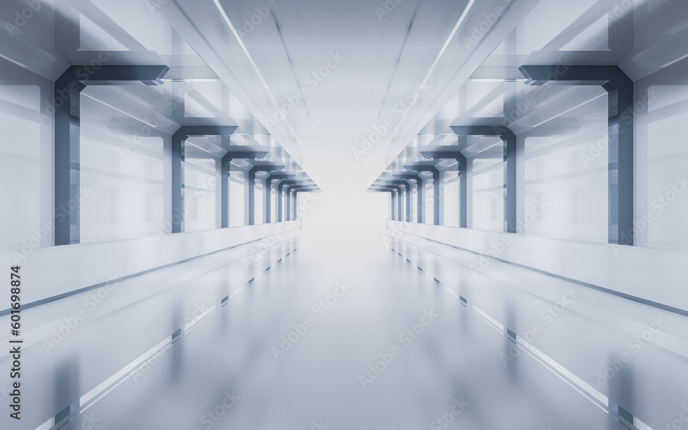 Fototapeta premium White empty tunnel, futuristic tunnel, 3d rendering.