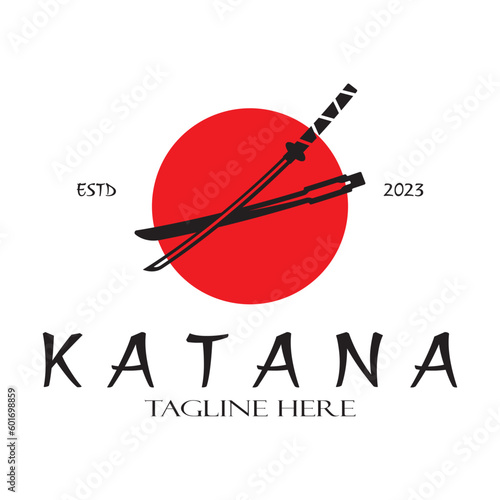 simple katana samurai sword logo design template vector,