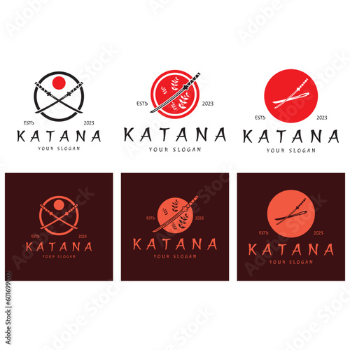 simple katana samurai sword logo design template vector,