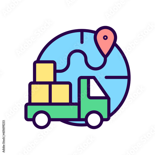 Import restrictions RGB color icon. Goods and products transportation. Sanctions and embargo. Isolated vector illustration. Simple filled line drawing. Editable stroke. Pixel perfect. Arial font used