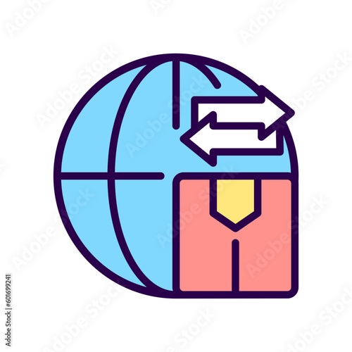 Goods import and export RGB color icon. Global products transportation. Border security. Isolated vector illustration. Simple filled line drawing. Editable stroke. Pixel perfect. Arial font used