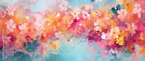 Paint Splatter Watercolor Floral Backgrounds  Illustration in Peach  Teal  and Pink Pastel Colors  Generative AI