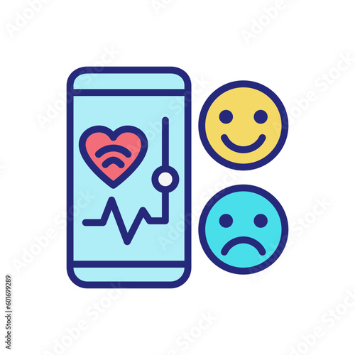 Mood monitoring pixel perfect RGB color icon. Mobile app for health tracking. Internet of Things. Isolated vector illustration. Simple filled line drawing. Editable stroke. Arial font used