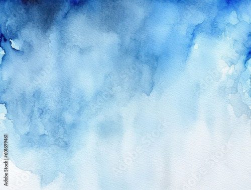 Abstract blue watercolor background. White texture watercolor painted on paper, color art wallpaper design illustration. Generative AI