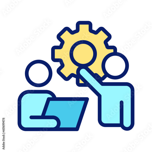 Collaboration pixel perfect RGB color icon. Group cooperation to work on project development. Isolated vector illustration. Simple filled line drawing. Editable stroke. Arial font used