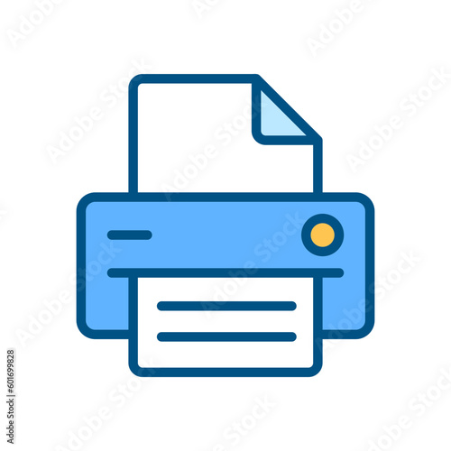 Printer pixel perfect RGB color icon. Office equipment. Device for work purposes. Printing info on paper. Isolated vector illustration. Simple filled line drawing. Editable stroke. Arial font used