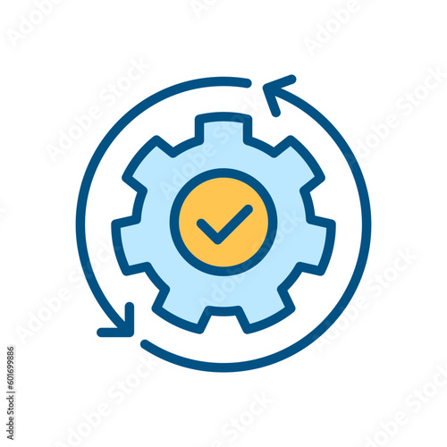 Automation pixel perfect RGB color icon. Manufacturing process. Boosting efficiency. Replacing manual labor. Isolated vector illustration. Simple filled line drawing. Editable stroke. Arial font used