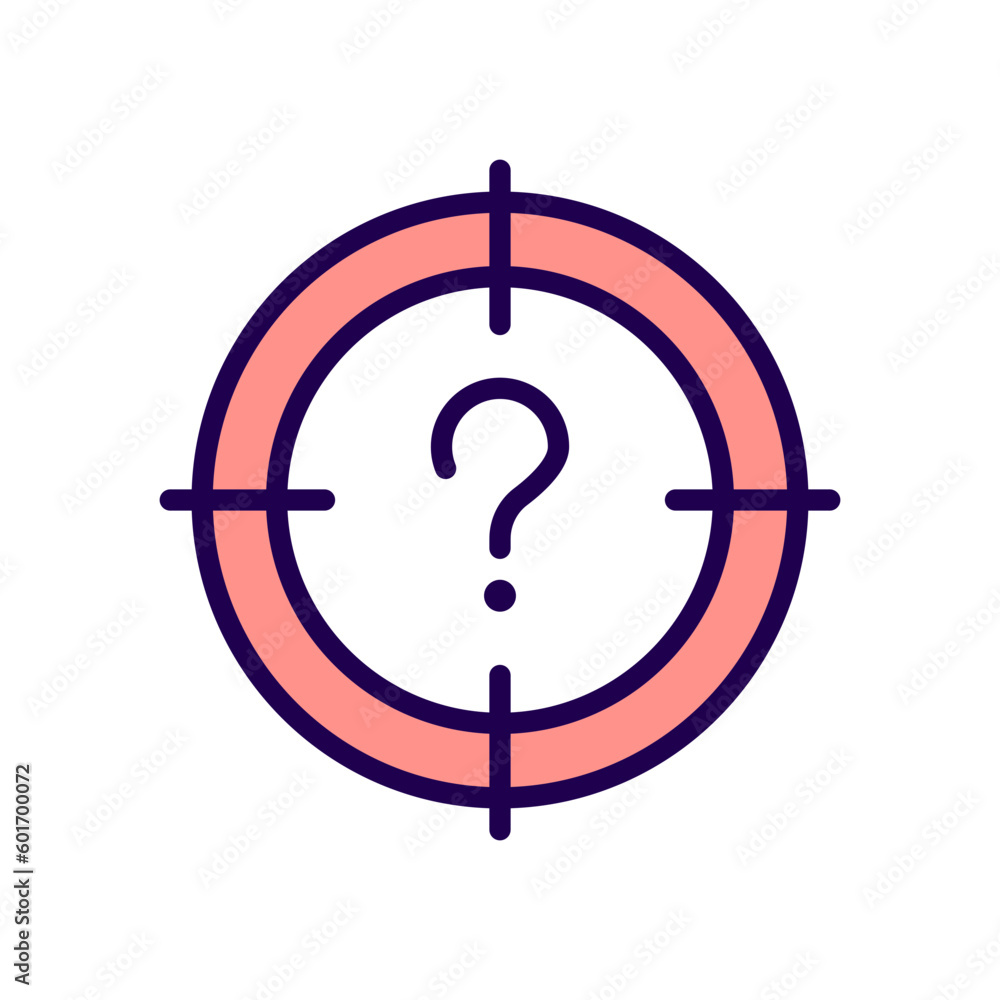 Central question RGB color icon. Main problem solution searching. Focus on target. Business work. Isolated vector illustration. Simple filled line drawing. Editable stroke. Arial font used Central question RGB color icon. Main problem solution searching. Focus on target. Business work. Isolated vector illustration. Simple filled line drawing. Editable stroke. Arial font used