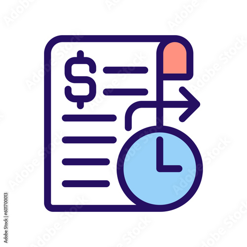 Standing order pixel perfect RGB color icon. Regular automatic payment. Bank account. Standing instruction. Isolated vector illustration. Simple filled line drawing. Editable stroke. Arial font used