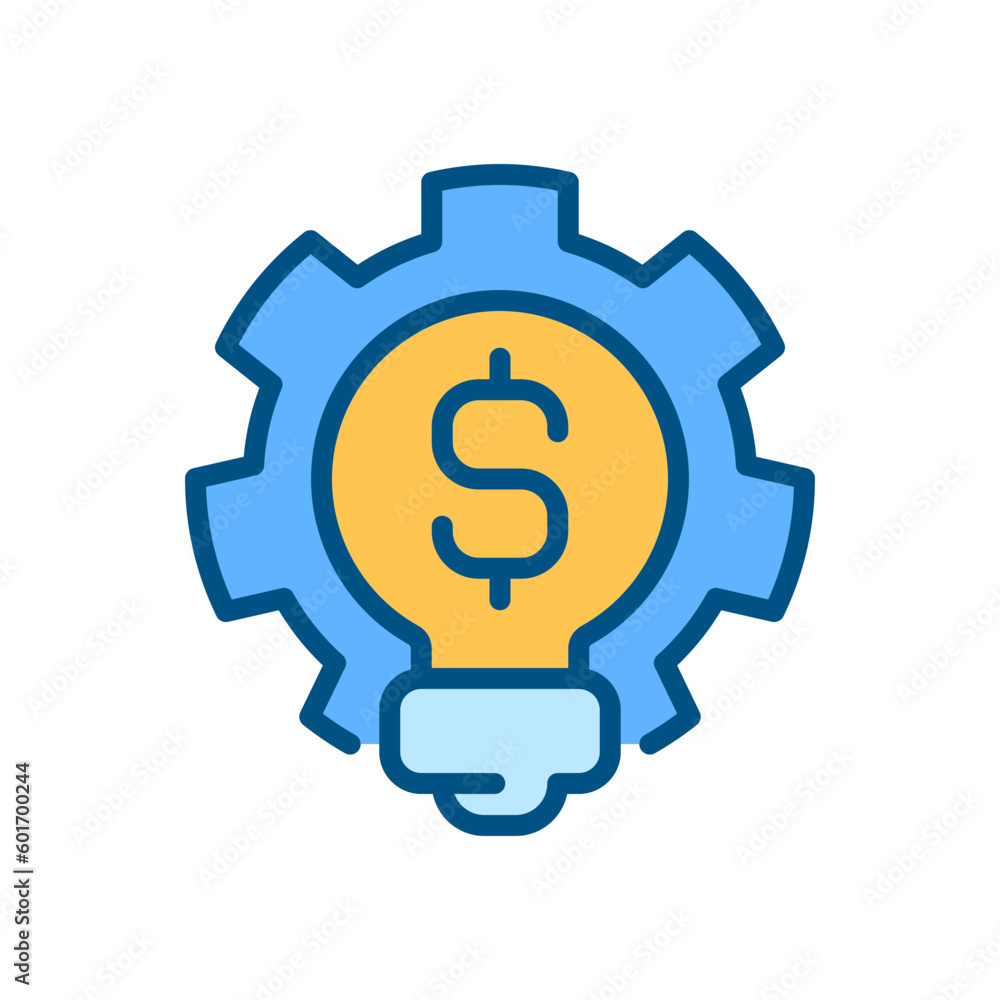 Business idea pixel perfect RGB color icon. Startup entrepreneur. Brainstorming. Money-making strategy. Isolated vector illustration. Simple filled line drawing. Editable stroke. Arial font used Business idea pixel perfect RGB color icon. Startup entrepreneur. Brainstorming. Money-making strategy. Isolated vector illustration. Simple filled line drawing. Editable stroke. Arial font used
