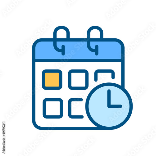 Schedule pixel perfect RGB color icon. Planning activities. Events calendar. Impending deadlines. Isolated vector illustration. Simple filled line drawing. Editable stroke. Arial font used