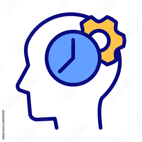 Time for thinking process pixel perfect RGB color icon. Synchronizing biological clock. Keep learning. Isolated vector illustration. Simple filled line drawing. Editable stroke. Arial font used