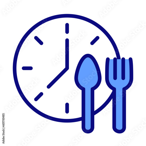 Lunchtime pixel perfect RGB color icon. Manage nutrition schedule. Take lunch break at work. Meal periods. Isolated vector illustration. Simple filled line drawing. Editable stroke. Arial font used