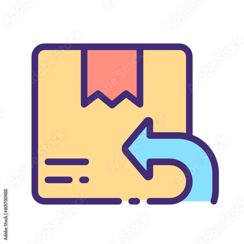 Return parcel pixel perfect RGB color icon. Send wrong order back to shop. Shipping service. Deliver package. Isolated vector illustration. Simple filled line drawing. Editable stroke. Arial font used