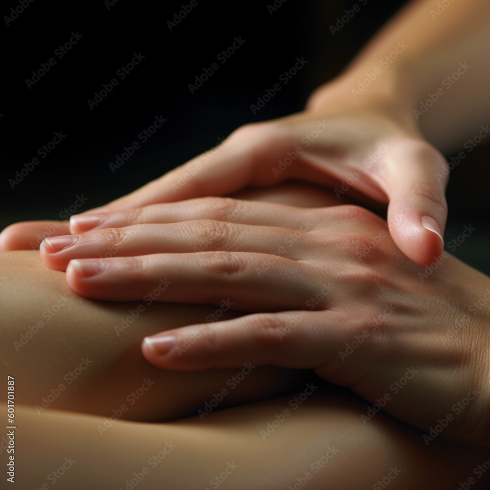 Close up of hands doing a massage. Generative AI. Close up of hands doing a massage. Generative AI.
