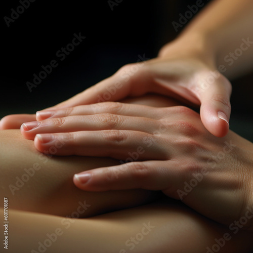 Close up of hands doing a massage. Generative AI.