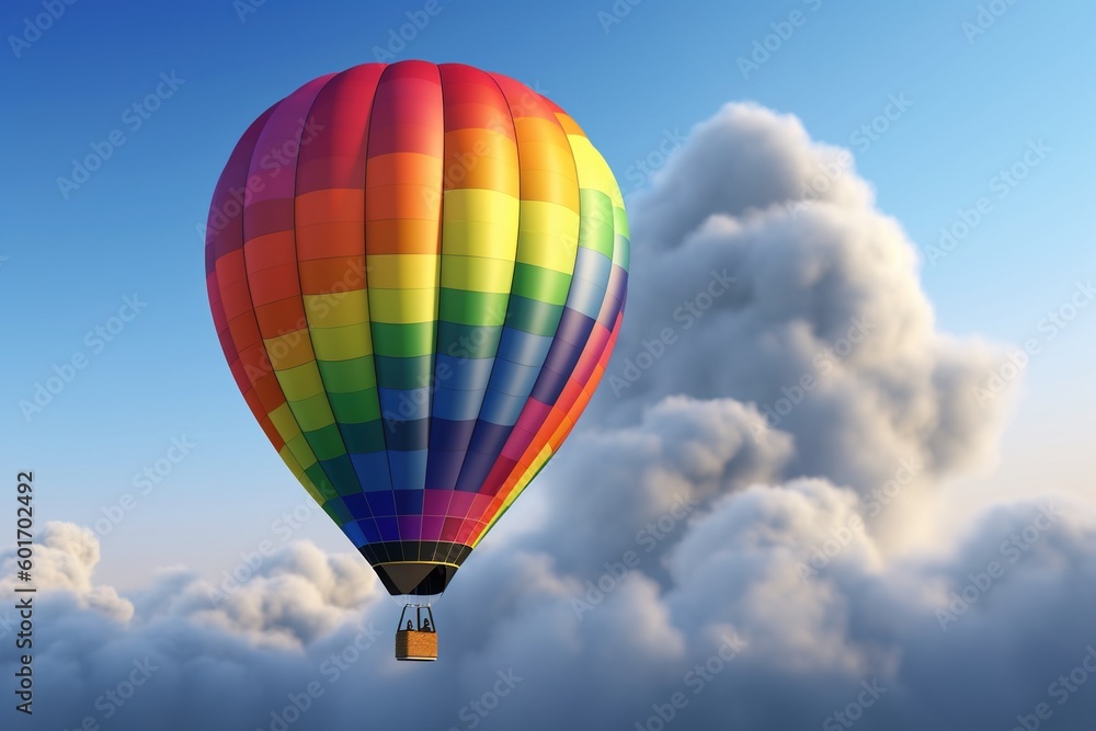 Lonely Colorful rainbow hot air balloon in the color of the LGBT flag floating on the sky above the clouds. Generative ai Lonely Colorful rainbow hot air balloon in the color of the LGBT flag floating on the sky above the clouds. Generative ai