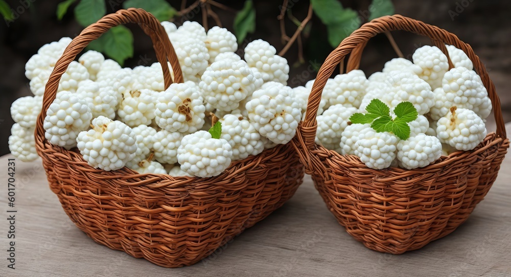 white Mulberry in a beautiful basket. ai generation