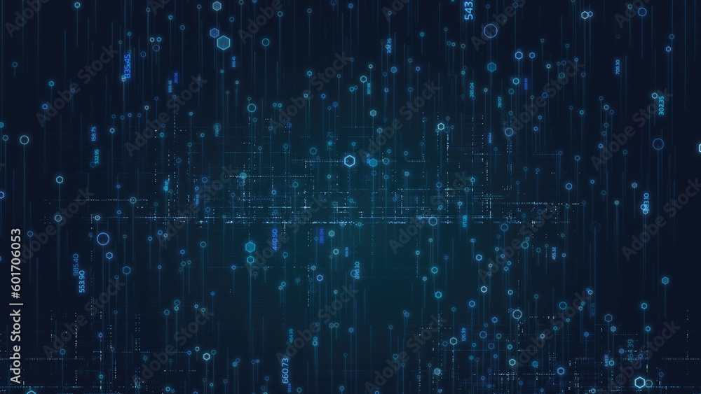 data technology background, code hexagon digital grid line rise up, dark blue, big data concept