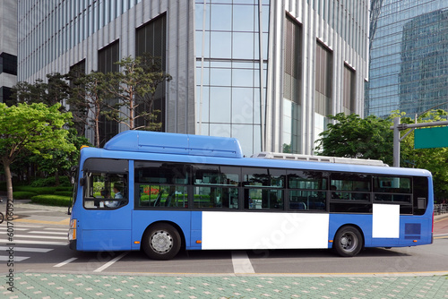 Photography Bus on the road in Seoul, Bus billboards