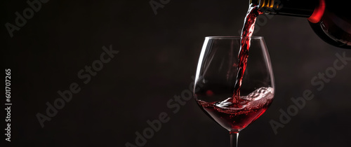 Pour red wine on black background. Background for presentation, brochure, booklet, poster, banner. Generative ai © Dmytro Tykhokhod