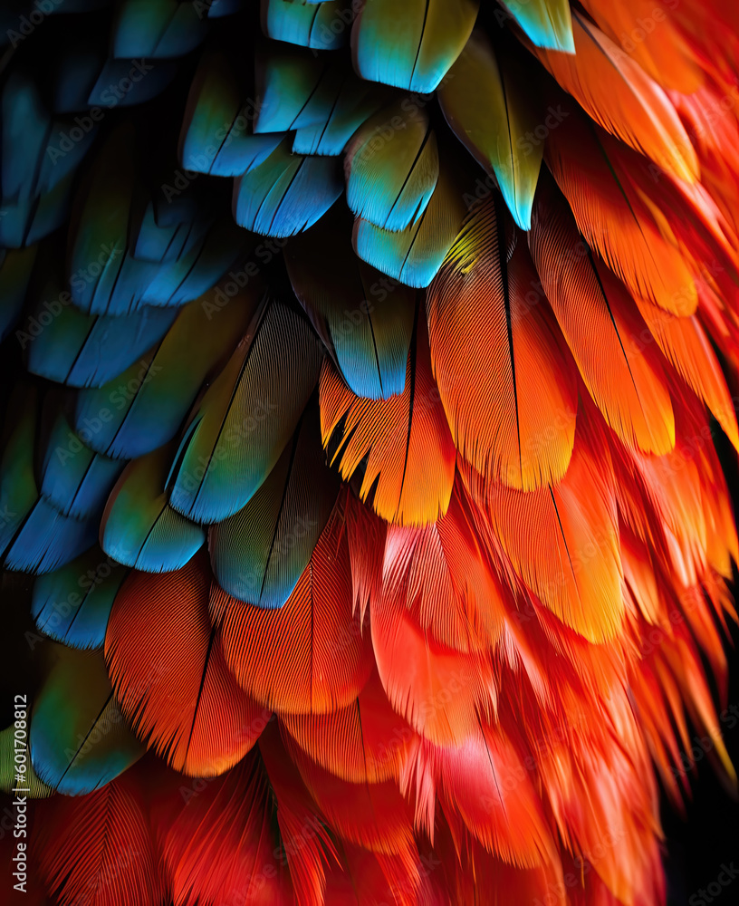Fototapeta premium Bright colorful feathers background illustration.