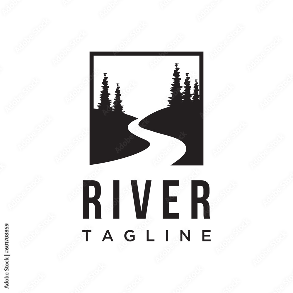 Logos of rivers, creeks, riverbanks and streams. River logo with combination of mountains and farmland with concept design vector illustration template. Logos of rivers, creeks, riverbanks and streams. River logo with combination of mountains and farmland with concept design vector illustration template.