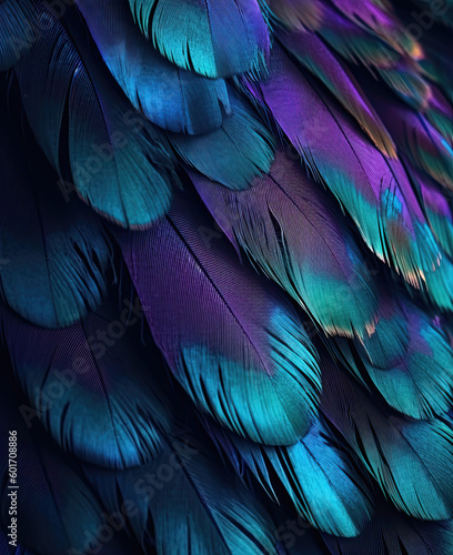 Close up bright colorful feathers background illustration.